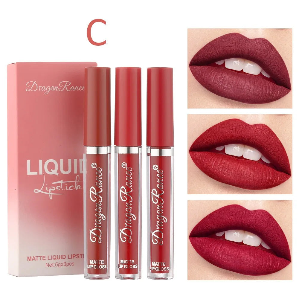 3-Piece Matte Liquid Lipstick Set – Velvet, Waterproof & Long-Lasting