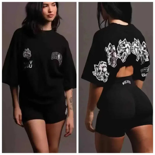 Wolf Print Gym T-Shirt – Unisex Cotton Workout Tee for Summer