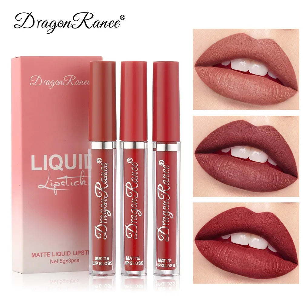 3-Piece Matte Liquid Lipstick Set – Velvet, Waterproof & Long-Lasting