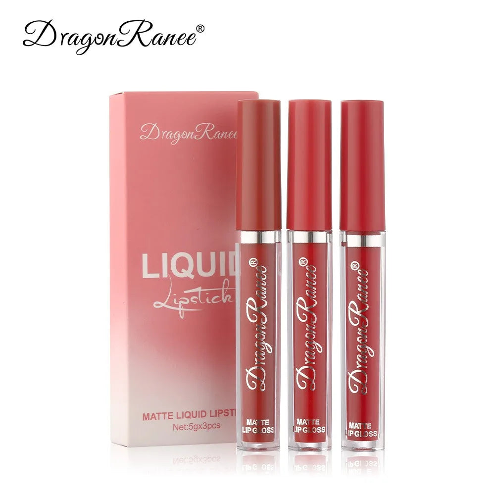 3-Piece Matte Liquid Lipstick Set – Velvet, Waterproof & Long-Lasting