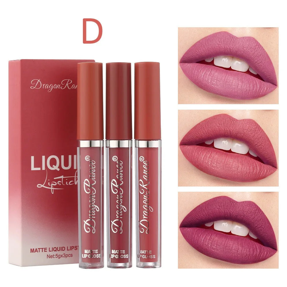 3-Piece Matte Liquid Lipstick Set – Velvet, Waterproof & Long-Lasting