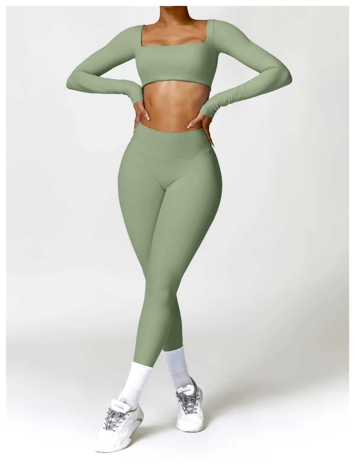 2PCS Women Tracksuit Yoga Set Sportswear Workout Athletic Wear Gym Legging Fitness Crop Top Long Sleeve Sports Suits Push Up