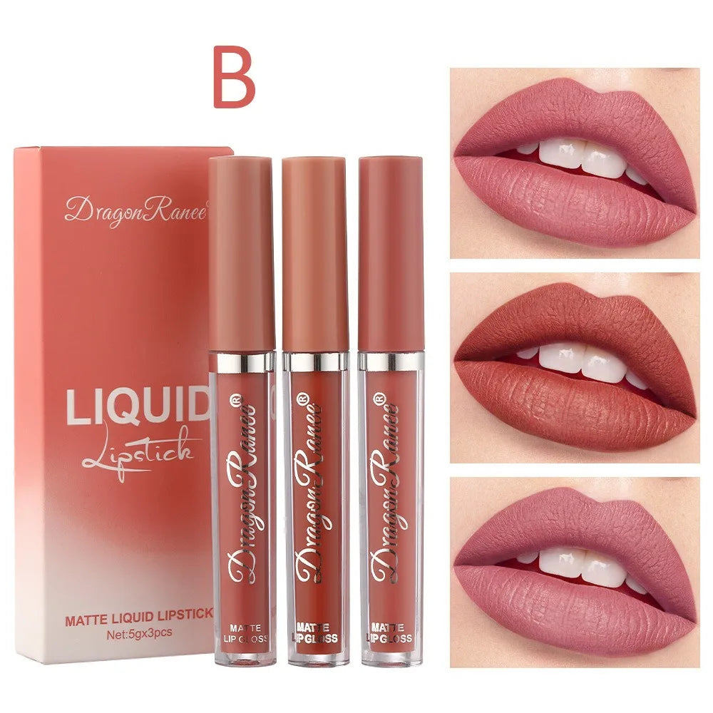3-Piece Matte Liquid Lipstick Set – Velvet, Waterproof & Long-Lasting