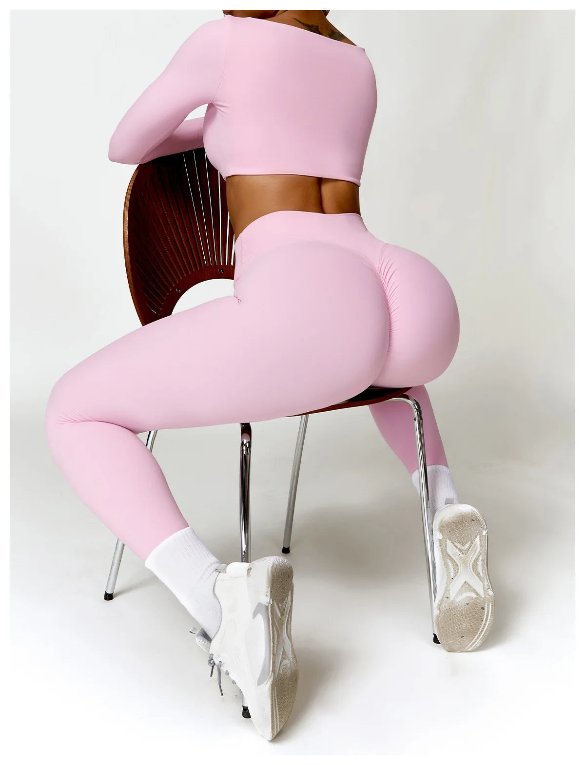 2PCS Women Tracksuit Yoga Set Sportswear Workout Athletic Wear Gym Legging Fitness Crop Top Long Sleeve Sports Suits Push Up