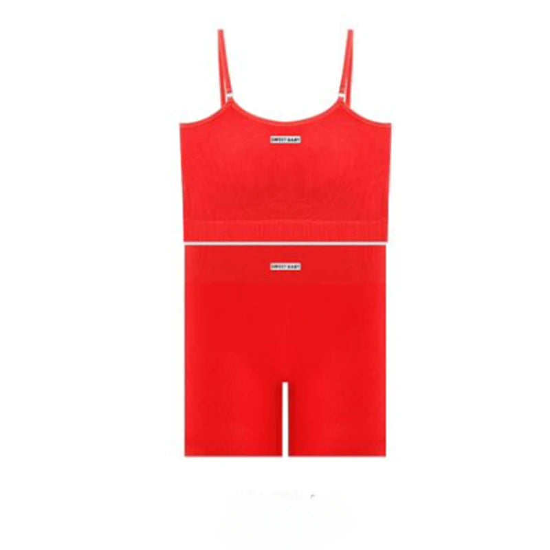 Seamless underwear set Yoga wear women's halter vest Yoga pants English letters seamless casual cover