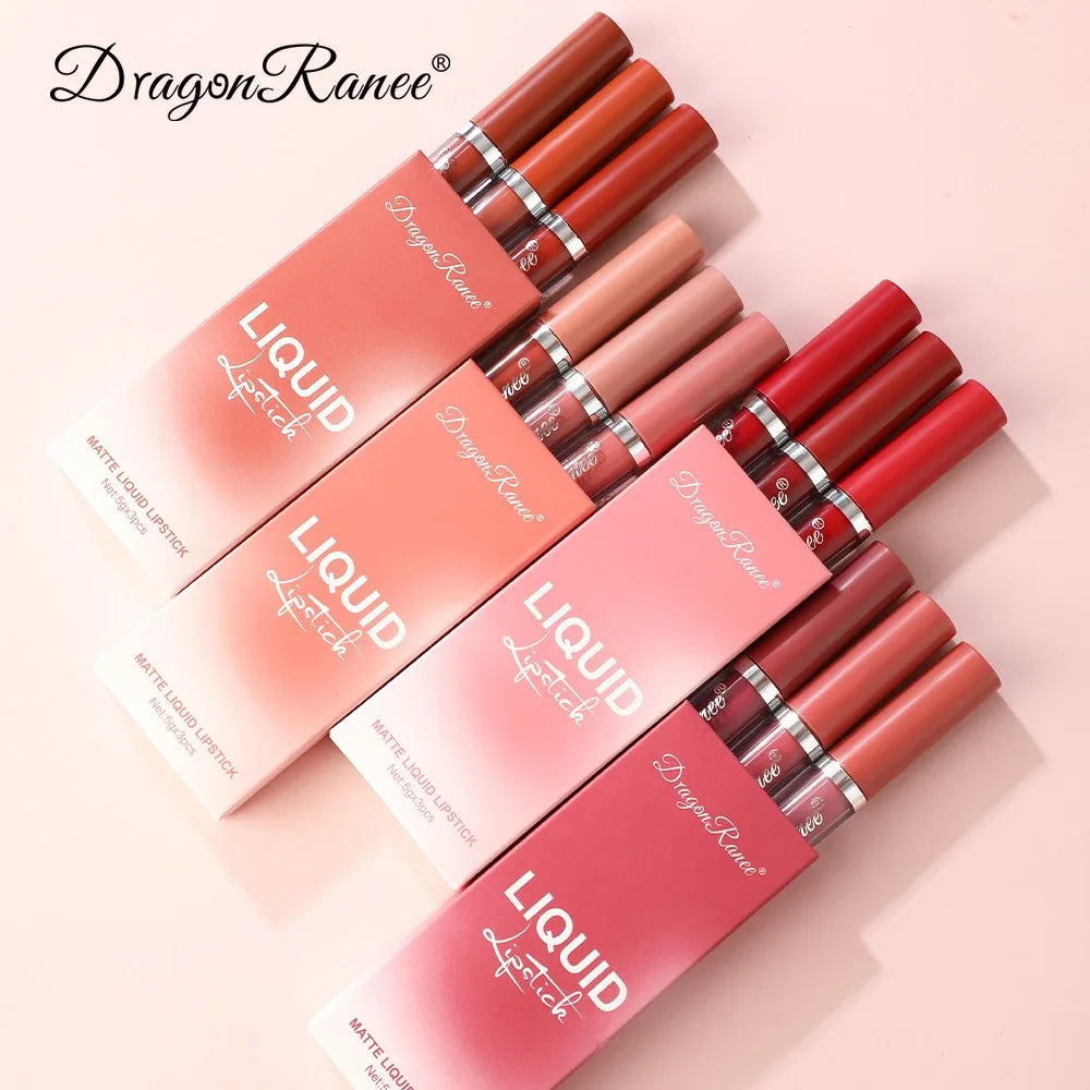 3-Piece Matte Liquid Lipstick Set – Velvet, Waterproof & Long-Lasting