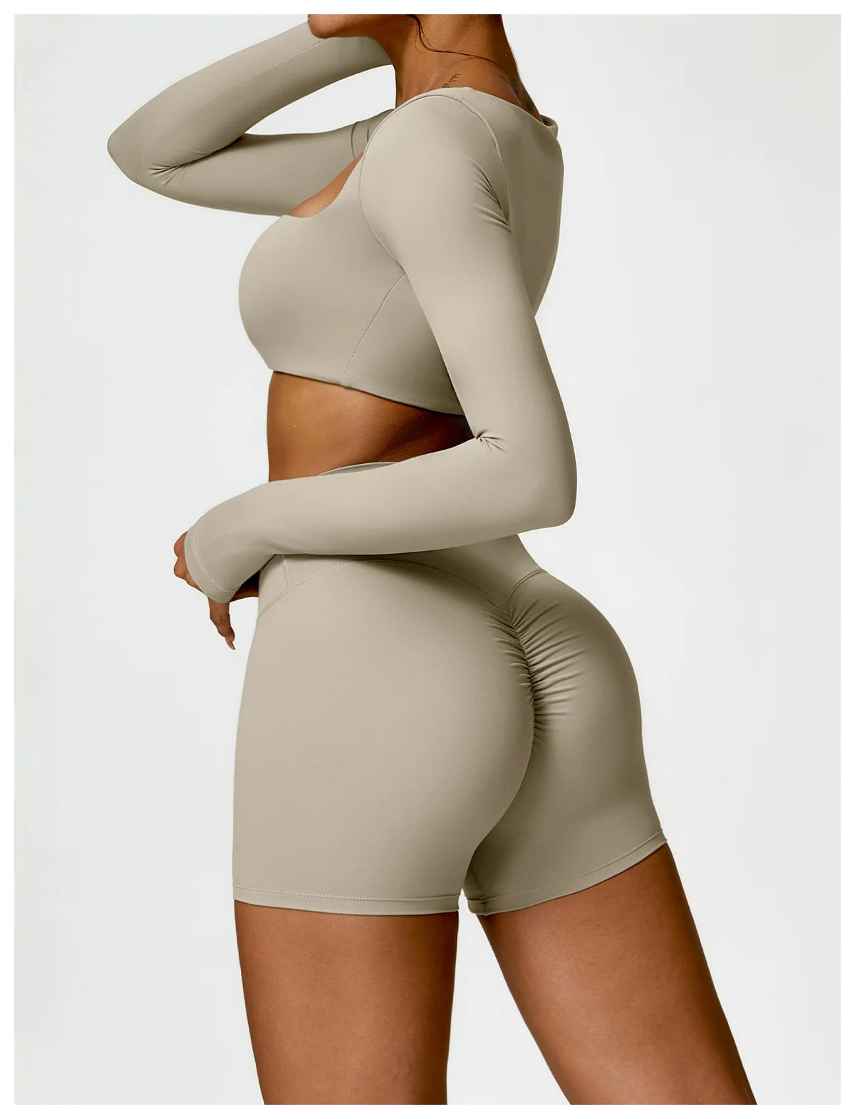 2PCS Women Tracksuit Yoga Set Sportswear Workout Athletic Wear Gym Legging Fitness Crop Top Long Sleeve Sports Suits Push Up