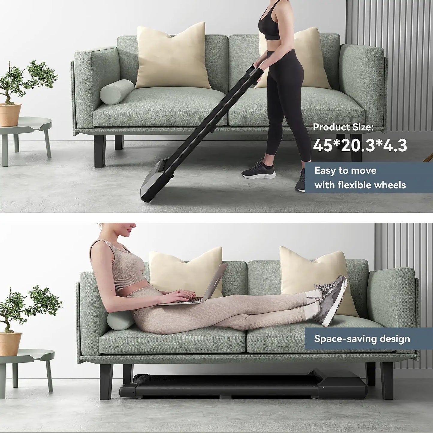 2-in-1 Walking Pad & Under Desk Treadmill – Quiet & Compact