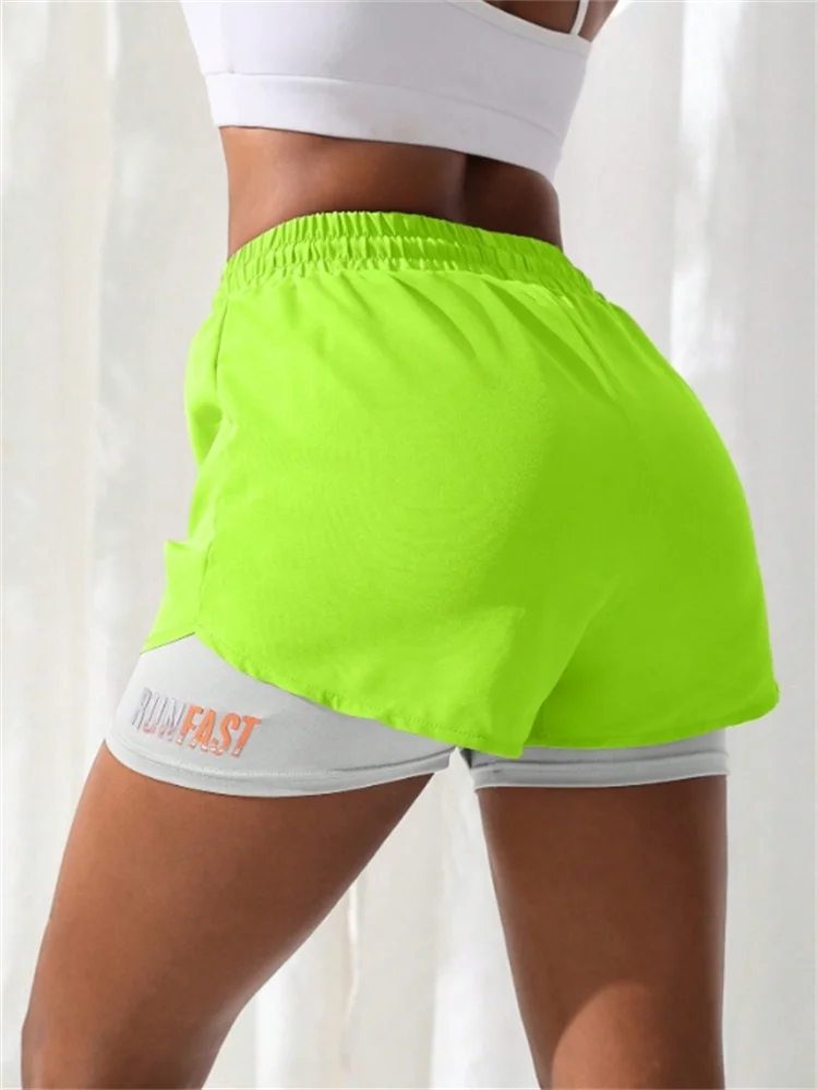 Women's High Rise Yoga Shorts With Elastic Proximity Control Running Shorts, Fake Two Pieces Pants
