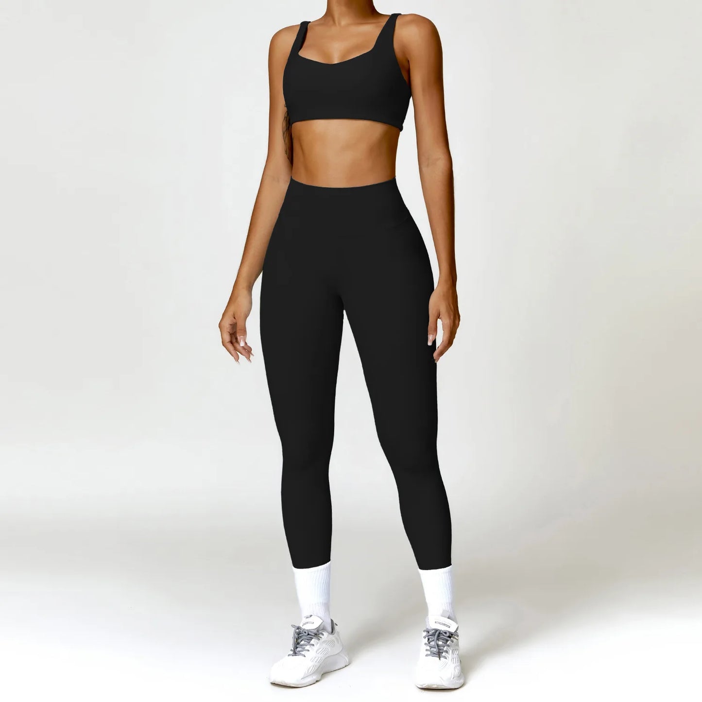 2PCS Women Tracksuit Yoga Set Sportswear Workout Athletic Wear Gym Legging Fitness Crop Top Long Sleeve Sports Suits Push Up