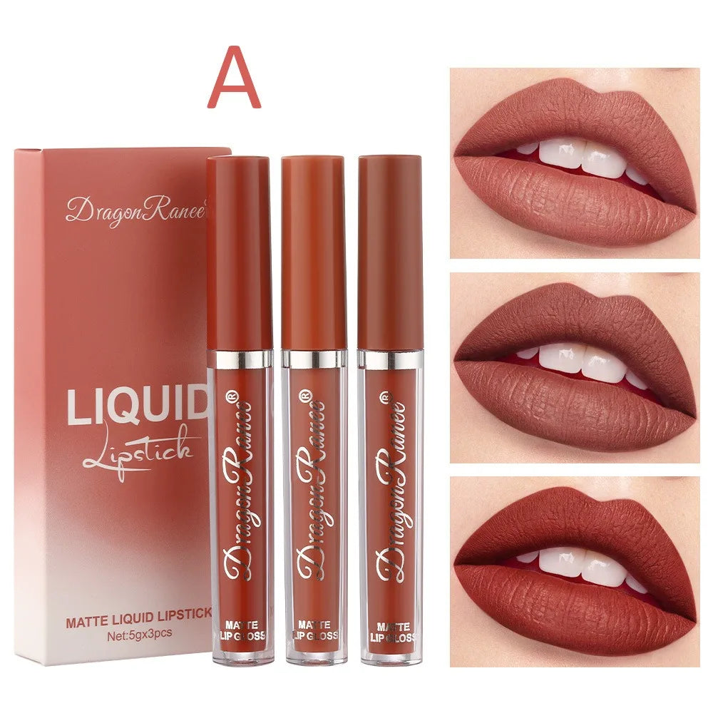 3-Piece Matte Liquid Lipstick Set – Velvet, Waterproof & Long-Lasting