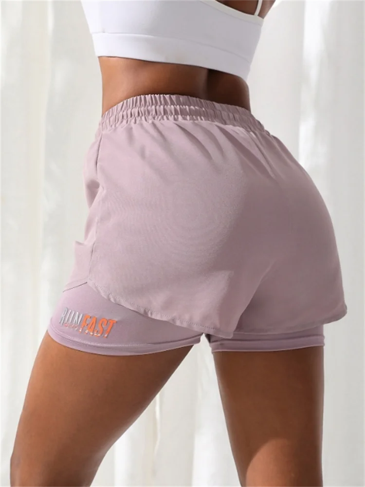 Women's High Rise Yoga Shorts With Elastic Proximity Control Running Shorts, Fake Two Pieces Pants