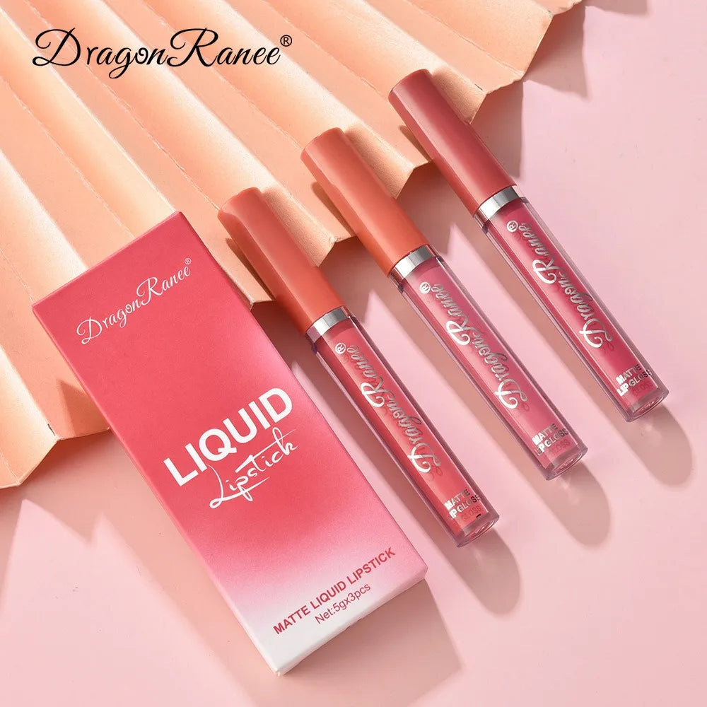 3-Piece Matte Liquid Lipstick Set – Velvet, Waterproof & Long-Lasting